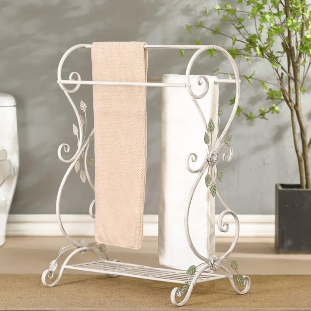 Metal Free Standing Towel Rack For Bathroom With 3 Tiered Bars And Storage Shelf
